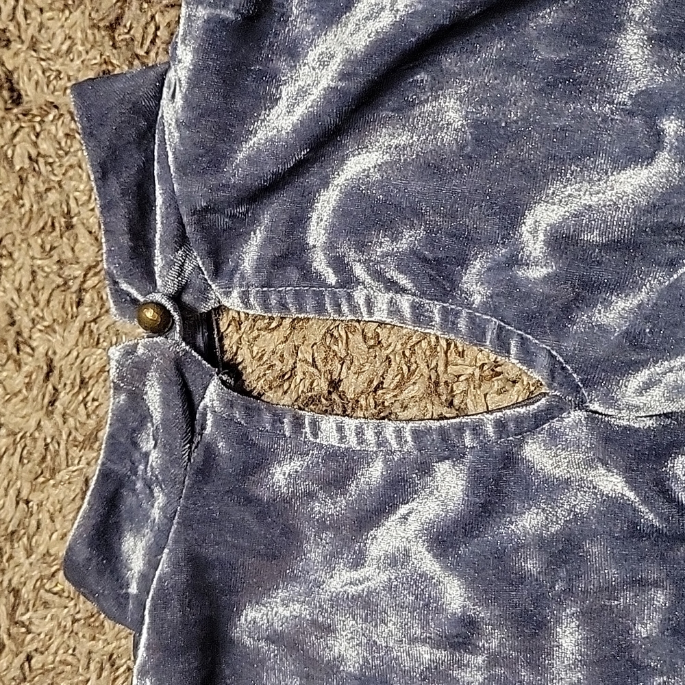 Before You Velour Velvet Y2K 90s Top Blue Gray Purple V-Neck Stretch Oversized - Picture 5 of 16